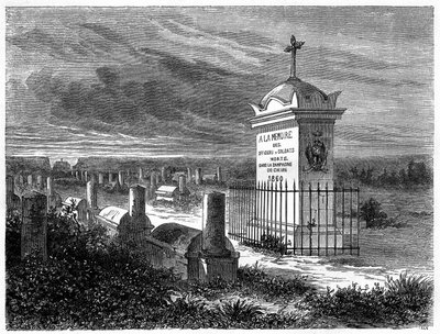 Veduta del Cimitero Francese a Pechino (Beijing), Cina. Incisione da un disegno di Lancelot, in “Le Tour du Monde, Nouveau journal des Voyages”, a cura di Edouard Charton, Parigi da Dieudonne Auguste Lancelot