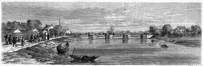Veduta del ponte sul fiume Suzhou vicino a Shanghai nel 1860, Cina da Dieudonne Auguste Lancelot