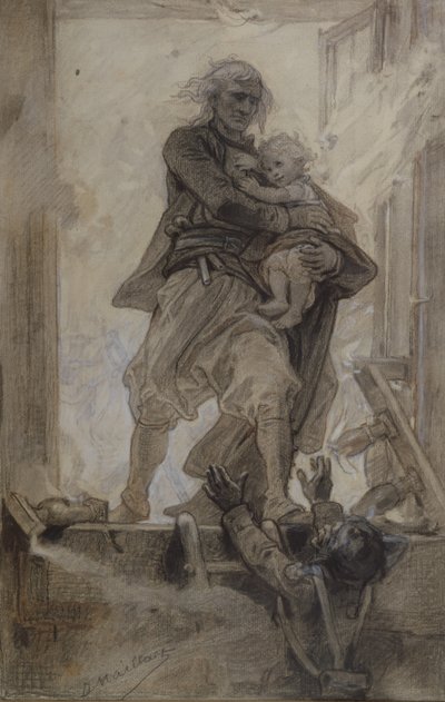 Il marchese di Lantenac salva un bambino, illustrazione da Novantatré di Victor Hugo (1802-85) da Diogene Ulysse Napoleon Maillart