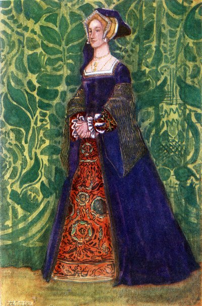 Costume femminile durante il regno di Enrico VIII (1509-1547) da Dion Clayton Calthrop