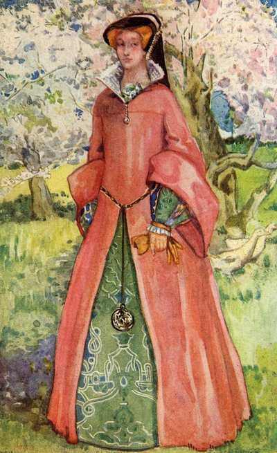 Costume femminile nel regno di Maria I (1553-1558) da Dion Clayton Calthrop