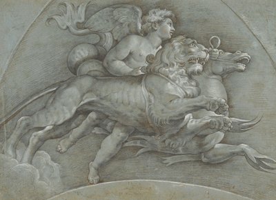Un Putto Alato che Cavalca un Cavallo Marino e un Leone dopo Raffaello da Dionisio Calvaert