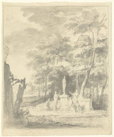Paesaggio arcadico con figure intorno a una statua da Dionys van Nijmegen (possibly)