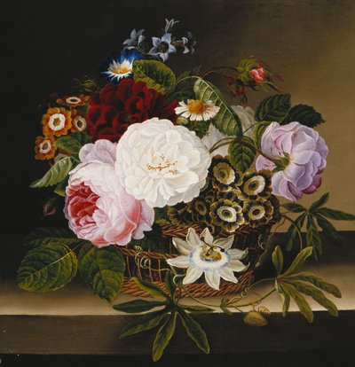 Rose e Altri Fiori in un Cesto su un Ripiano da Dionys van Nijmegen