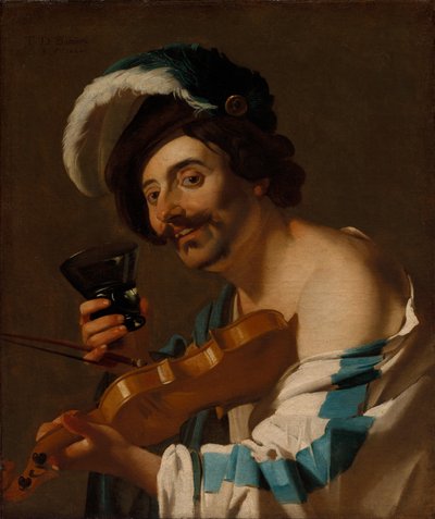 Violinista con un bicchiere di vino da Dirck Baburen van