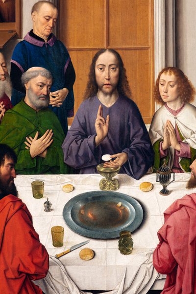 Chiesa parrocchiale (Parochiekerk Sint-Pieter). Dipinto. Ultima Cena. Dirk Bouts. 1464-1468. (dettaglio) da Dirck Bouts