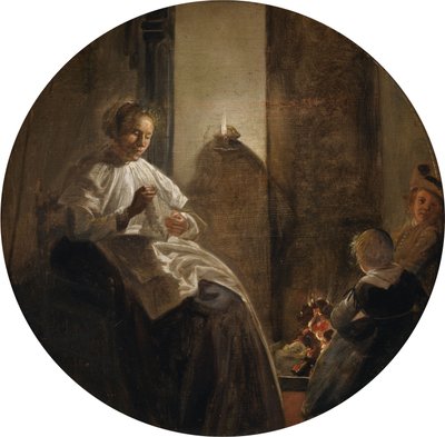 Una donna che cuce a lume di candela da Dirck Hals