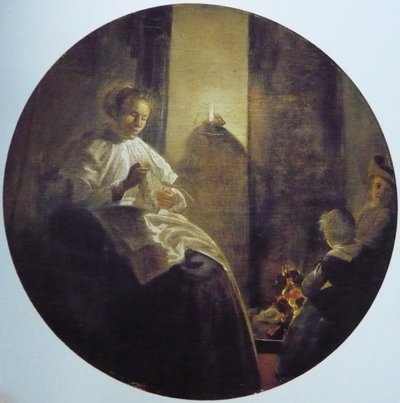 Una donna che cuce a lume di candela da Dirck Hals