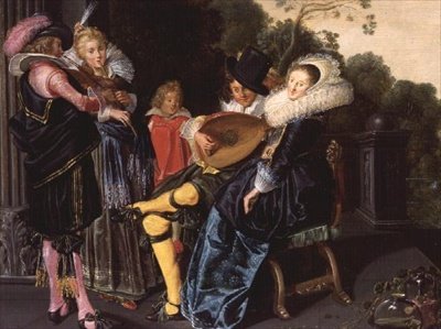 Festa elegante che fa musica vicino a un lago ornamentale, 1621 da Dirck Hals