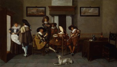 Uomini elegantemente vestiti e una cameriera da Dirck Hals