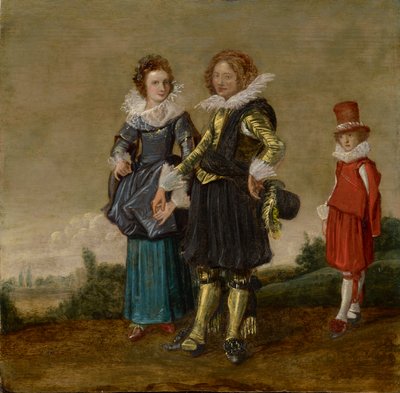 Giovane coppia che cammina con un paggio da Dirck Hals