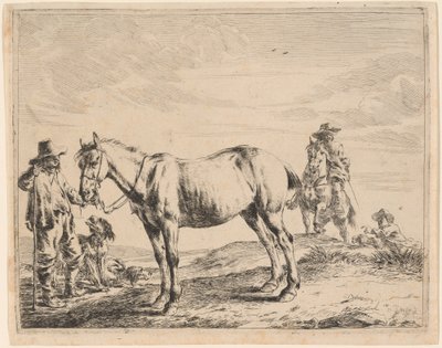 Un uomo che tiene un cavallo per le briglie da Dirck Stoop