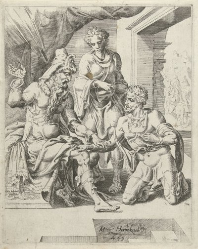 Eliezer promette di trovare una moglie per Isacco da Dirck Volckertsz. Coornhert (attributed to)