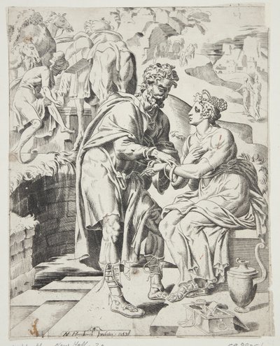 Eliezer dona i braccialetti a Rebecca da Dirck Volckertsz. Coornhert