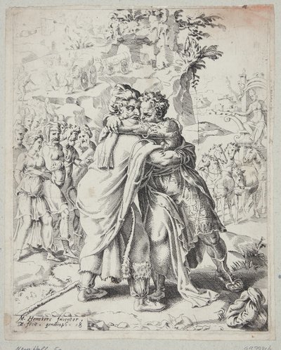 Giuseppe abbraccia suo padre da Dirck Volckertsz. Coornhert