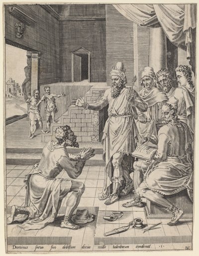 Il re perdona il suo servo del debito da Dirck Volckertz Coornhert after Maerten van Heemskerck