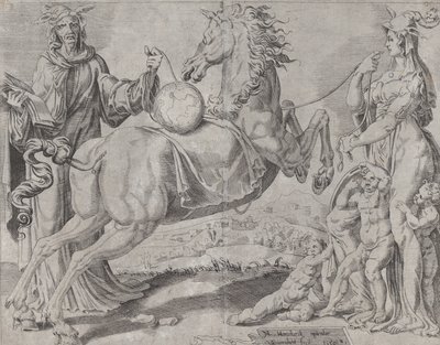 Conoscenza sciocca e amore sciocco che cercano di trattenere il mondo, da Il mondo sfrenato da Dirck Volkertsen Coornhert