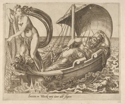 La fortuna non veglia su tutti i dormienti da Sei detti sulla fortuna, ca. 1560 da Dirck Volkertsen Coornhert