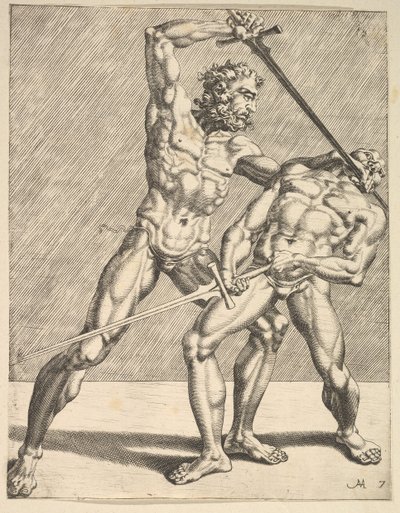 Due schermidori, da Schermidori, tavola 7, 1552 da Dirck Volkertsen Coornhert