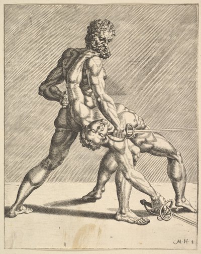 Due schermidori, da Fencers, tavola 8, 1552 da Dirck Volkertsen Coornhert