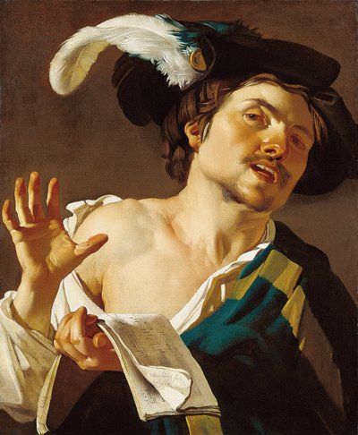 Giovane uomo che canta da Dirck van Baburen