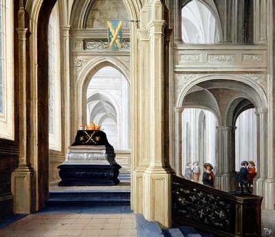 Interno di una chiesa con una tomba reale da Dirck van Delen
