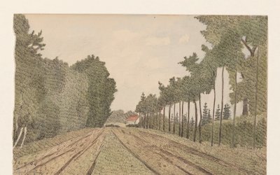 Paesaggio con un edificio in lontananza da Dirk Arnoldus Tavenraat