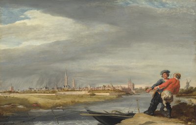 Tirando la rete, con una vista di Zwolle da Dirk Hardenstein