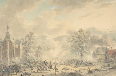 Scena di battaglia con chiesa a sinistra da Dirk Langendijk