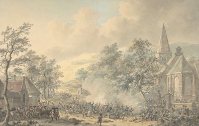 Scena di battaglia con chiesa a destra da Dirk Langendijk