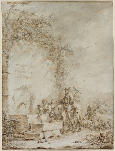 Frontespizio per un Album di Disegni: Contadini a una Fontana (recto) da Dirk Langendijk