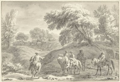 Paesaggio collinare con cacciatori a cavallo da Dirk Maas