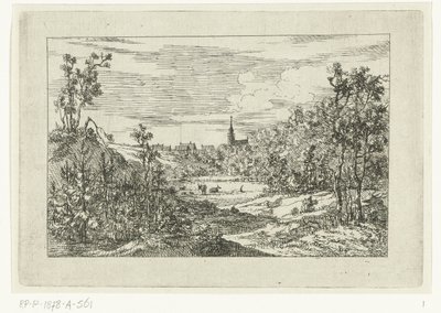 Paesaggio dunale e veduta di case e chiesa di Scheveningen da Dirk Vis Blokhuyzen