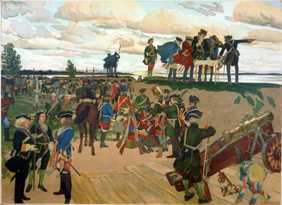 Fondazione della fortezza di San Pietroburgo da Pietro I il Grande (1672-1725) nel 18° secolo. Opera di Dmitri Nikolayevich Kardovsky (Kardovski) (1866-1943) da Dmitri Nikolayevich Kardovsky
