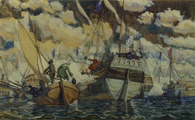 Pietro I e Lefort. La flotta di Pietro I sul lago Pleshcheyevo, 1927 da Dmitri Nikolayevich Kardovsky