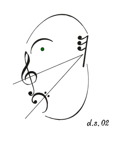 Faccia da Diminuendo - una faccia da canto disegnata utilizzando il simbolo musicale del diminuendo e varie altre notazioni musicali. da Dmitri Smirnov