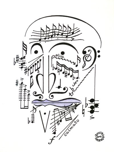 Dr Musicus - un volto disegnato utilizzando la notazione musicale da Dmitri Smirnov