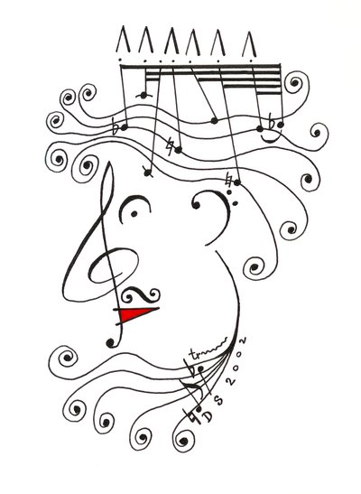 Re della Musica - caricatura di una testa con corona disegnata utilizzando la notazione musicale. da Dmitri Smirnov