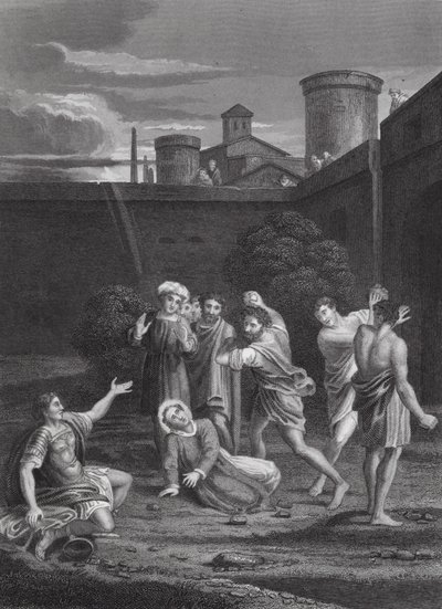 La lapidazione di Santo Stefano, Atti, Cap. VII, vs 54, 60 da Domenichino (1581 1641) (after)
