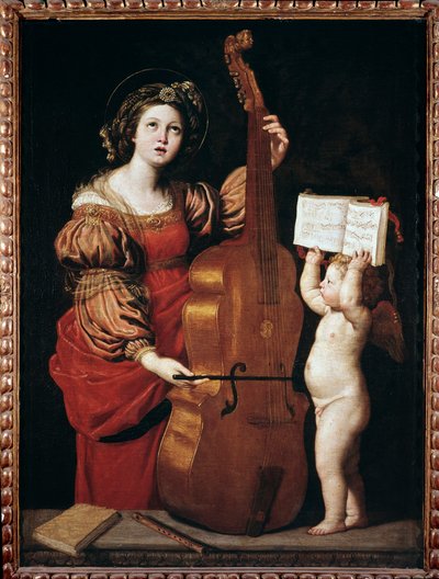Santa Cecilia con un angelo che tiene uno spartito (olio su tela) da Domenichino