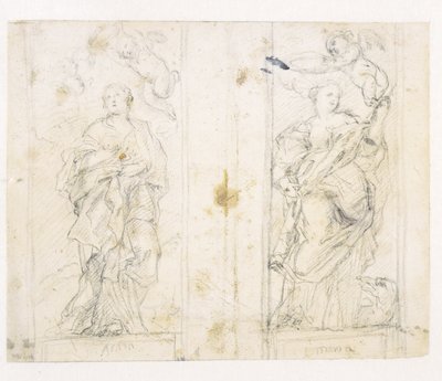 Due nicchie con figure in piedi di Sante Agata e Margherita incoronate da putti da Domenichino
