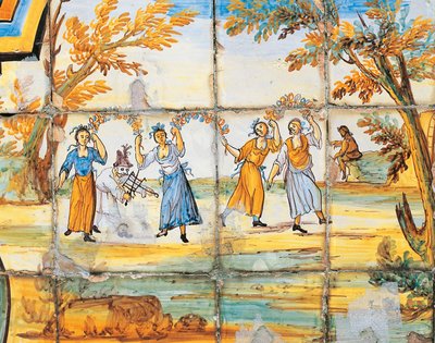 Dettaglio della decorazione in maiolica del Chiostro delle Clarisse da Domenico Antonio Vaccaro