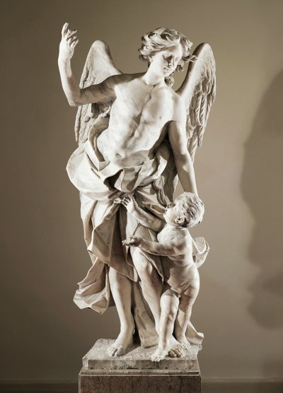 Angelo Custode, ca 1724, di Domenico Antonio Vaccaro (1678-1745), statua in marmo, altezza 190 cm, anti-Sacrestia della Basilica di San Paolo Maggiore, Napoli, Campania, Italia da Domenico Antonio Vaccaro