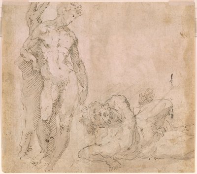 Beccafumi - Verso Nudo maschile appoggiato a un tronco d