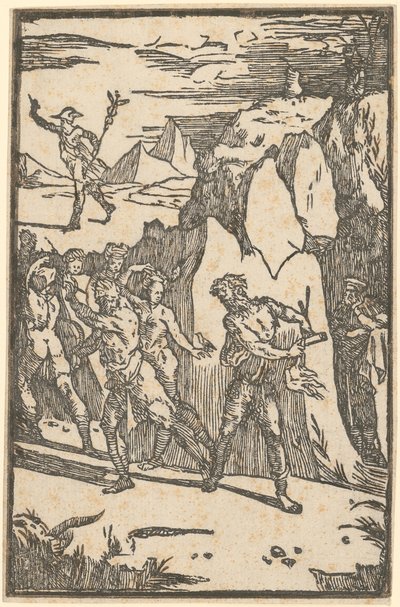 I metalli fuggono mentre Vulcano cerca di estrarli dalle rocce, foglio 3 della serie "De la Pirotechnia" da Domenico Beccafumi
