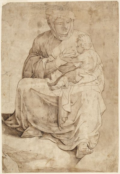 Madonna seduta che allatta il Bambino, tratta da un pannello intarsiato del pavimento del Duomo di Siena da Domenico Beccafumi