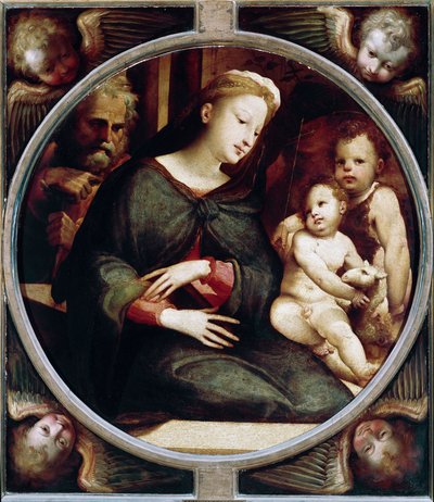 Tondo con angeli e Sacra Famiglia con San Giovanni Battista bambino (dettaglio) da Domenico Beccafumi