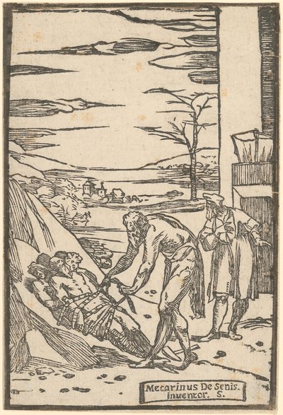 Vulcano incatena i metalli prigionieri con una catena, foglio 4 della serie "De la Pirotechnia" da Domenico Beccafumi