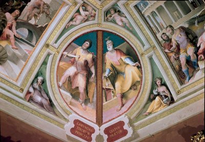 Il legislatore greco Caronda (VII secolo a.C.) che si trafigge il petto con una spada e Il pretore romano Celio Affresco di Domenico Beccafumi (1486-1551) da Domenico Beccafumi