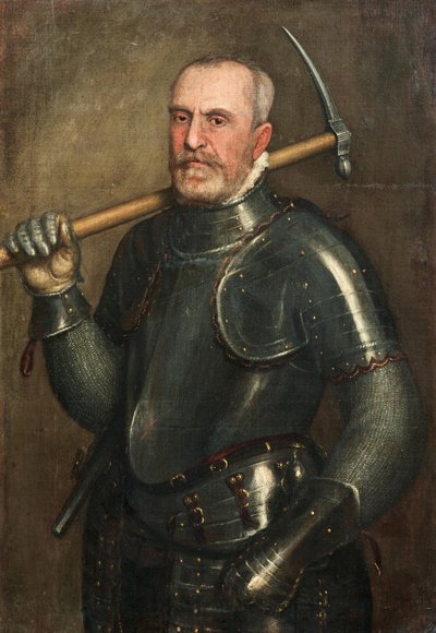 Ritratto di Giulio Savorgnan 1510-1595 con piccone, c. 1565 da Domenico Brusasorzi